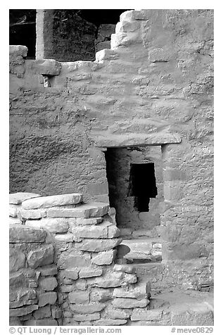 Windows in Spruce Tree House. Mesa Verde National Park (black and white)