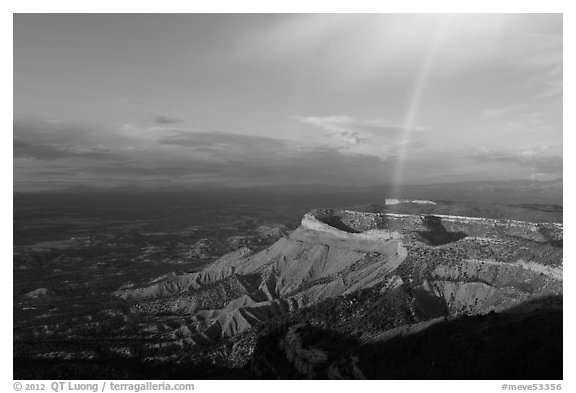 Rainbow over North Rim, sunset. Mesa Verde National Park (black and white)