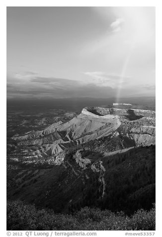 Rainbow and cliffs at sunset from Park Point. Mesa Verde National Park (black and white)