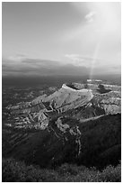 Rainbow and cliffs at sunset from Park Point. Mesa Verde National Park, Colorado, USA. (black and white)