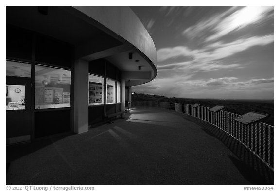 Far View visitor center terrace by moonlight. Mesa Verde National Park, Colorado, USA.