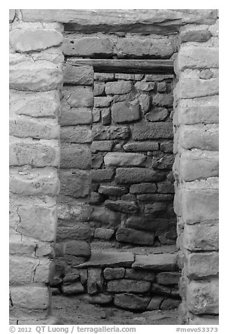 Aligned doors, Far View House. Mesa Verde National Park (black and white)
