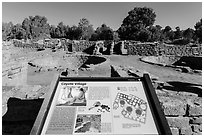 Interpretative sign, Coyote Village. Mesa Verde National Park, Colorado, USA. (black and white)