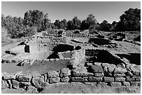 Ancestral Puebloan village with multiple rooms and kivas. Mesa Verde National Park, Colorado, USA. (black and white)