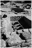 Coyote Village, Far View Sites Complex. Mesa Verde National Park, Colorado, USA. (black and white)