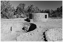 Far View Tower. Mesa Verde National Park, Colorado, USA. (black and white)