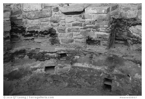 Kiva detail with multicolored original plaster. Mesa Verde National Park (black and white)