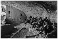 Ranger talks during guided tour of Long House. Mesa Verde National Park ( black and white)