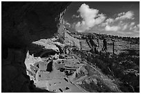 Long House nested in rock alcove, Wetherill Mesa. Mesa Verde National Park ( black and white)