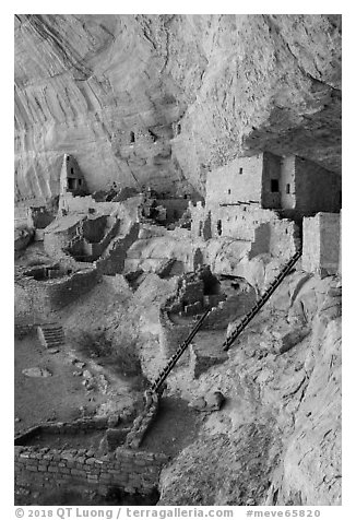 Long House Ancestral Puebloan dwelling, Wetherill Mesa. Mesa Verde National Park (black and white)