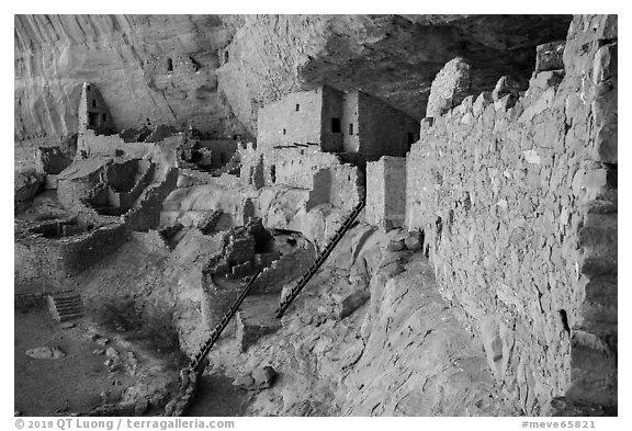 Long House, second largest Ancestral Pueblo cliff dwelling. Mesa Verde National Park (black and white)