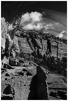 Long House Ancestral Pueblo ruins and cliffs, Wetherill Mesa. Mesa Verde National Park ( black and white)