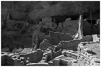 Ruined Anasazi pueblo walls, Long House. Mesa Verde National Park ( black and white)