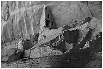 Multi story Ancestral Puebloan structure, Long House. Mesa Verde National Park ( black and white)