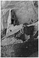 Multi-stored ancestral pueblo, Long House. Mesa Verde National Park ( black and white)