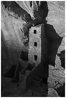 Tower of Square Tower House at sunset. Mesa Verde National Park ( black and white)