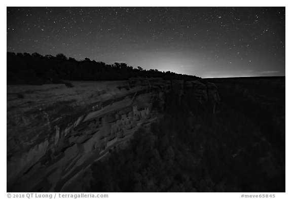 Cliff Palace at night, Chapin Mesa. Mesa Verde National Park (black and white)