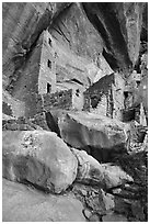 Square Tower House from below. Mesa Verde National Park ( black and white)