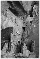 Structures built high on cliff, Square Tower House. Mesa Verde National Park ( black and white)