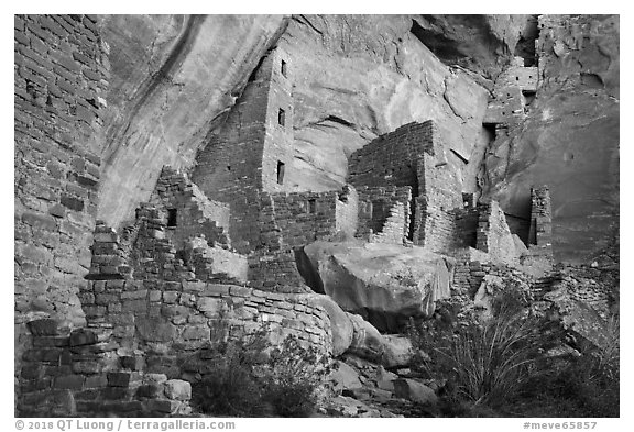 Square Tower House Ancestral Puebloan dwelling. Mesa Verde National Park (black and white)