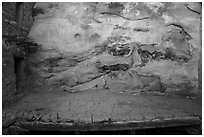 Rock wall with human occupation traces and original kiva roof, Square Tower House. Mesa Verde National Park ( black and white)