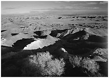 Ridges over badlands of Painted Desert, morning. Petrified Forest National Park, Arizona, USA. (black and white)