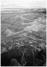 Mud, sandstone and volcanic ash color  painted desert, morning. Petrified Forest National Park, Arizona, USA. (black and white)