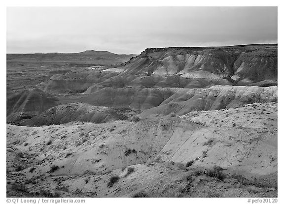 Badlands at sunset, Painted Desert. Petrified Forest National Park (black and white)