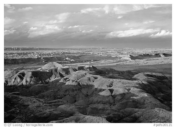 Painted desert seen from Chinde Point, stormy sunset. Petrified Forest National Park (black and white)