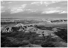 Painted desert seen from Chinde Point, stormy sunset. Petrified Forest National Park ( black and white)