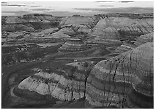 Blue Mesa basin at sunset. Petrified Forest National Park ( black and white)