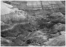 Colorful bentonite badlands, Blue Mesa. Petrified Forest National Park ( black and white)