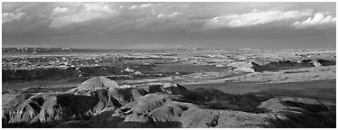 Evening on Painted Desert. Petrified Forest National Park (Panoramic black and white)