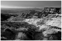 Badlands of  Chinle Formation seen from Whipple Point, stormy sunset. Petrified Forest National Park ( black and white)