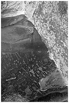 Rock art on Newspaper Rock. Petrified Forest National Park, Arizona, USA. (black and white)