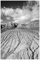 Eroded badlands of  Chinle Formationon, Blue Mesa. Petrified Forest National Park, Arizona, USA. (black and white)