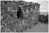 Agate House built with fossilized wood. Petrified Forest National Park, Arizona, USA. (black and white)