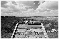 Interpretive sign, Painted Desert near Tawa Point. Petrified Forest National Park ( black and white)