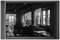 Painted Desert, Painted Desert Inn window reflexion. Petrified Forest National Park ( black and white)