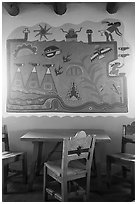Murals on dining room by Hopi artist Fred Kabotie, Painted Desert Inn. Petrified Forest National Park ( black and white)