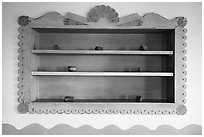 Shelf on dining room with American Indian designs, Painted Desert Inn. Petrified Forest National Park ( black and white)