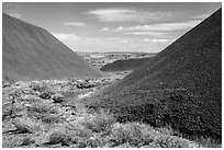 Badland hills brilliantly colored by iron oxides. Petrified Forest National Park ( black and white)