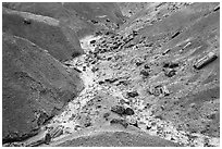 Red badlands filled with petrified wood, Black Forest Wilderness. Petrified Forest National Park ( black and white)