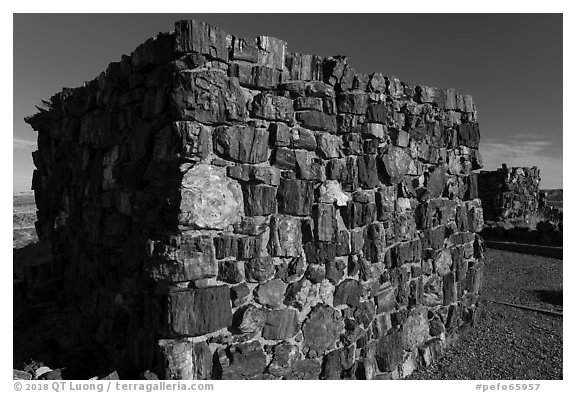 Agate House built with blocks of petrified wood. Petrified Forest National Park (black and white)