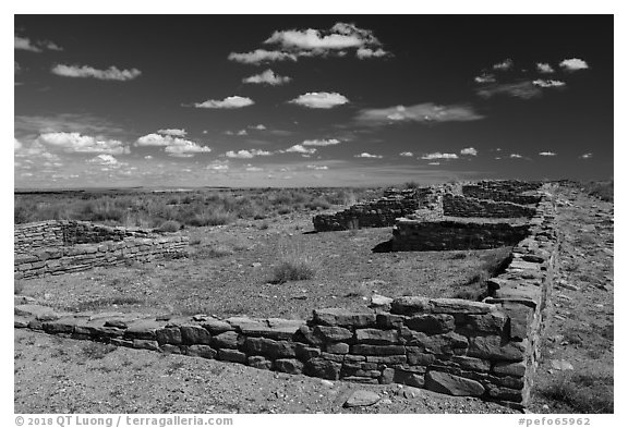 Ruined walls, Puerco Pueblo. Petrified Forest National Park (black and white)