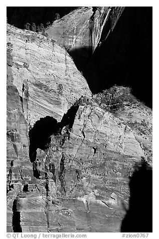 Rock walls near Hidden Canyon. Zion National Park (black and white)