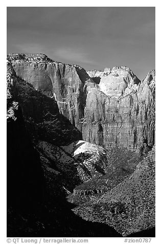 Streaked wall seen from Canyon Overlook. Zion National Park (black and white)
