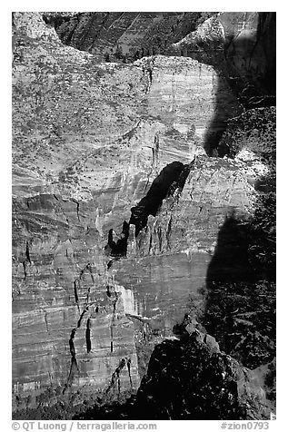 Rock walls near Hidden Canyon seen from Angel's landing, late afternoon. Zion National Park (black and white)