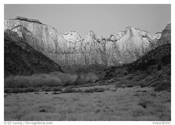 West temple view, sunrise. Zion National Park, Utah, USA.