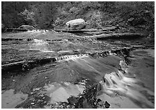 Terraced cascades, Left Fork of the North Creek. Zion National Park, Utah, USA. (black and white)